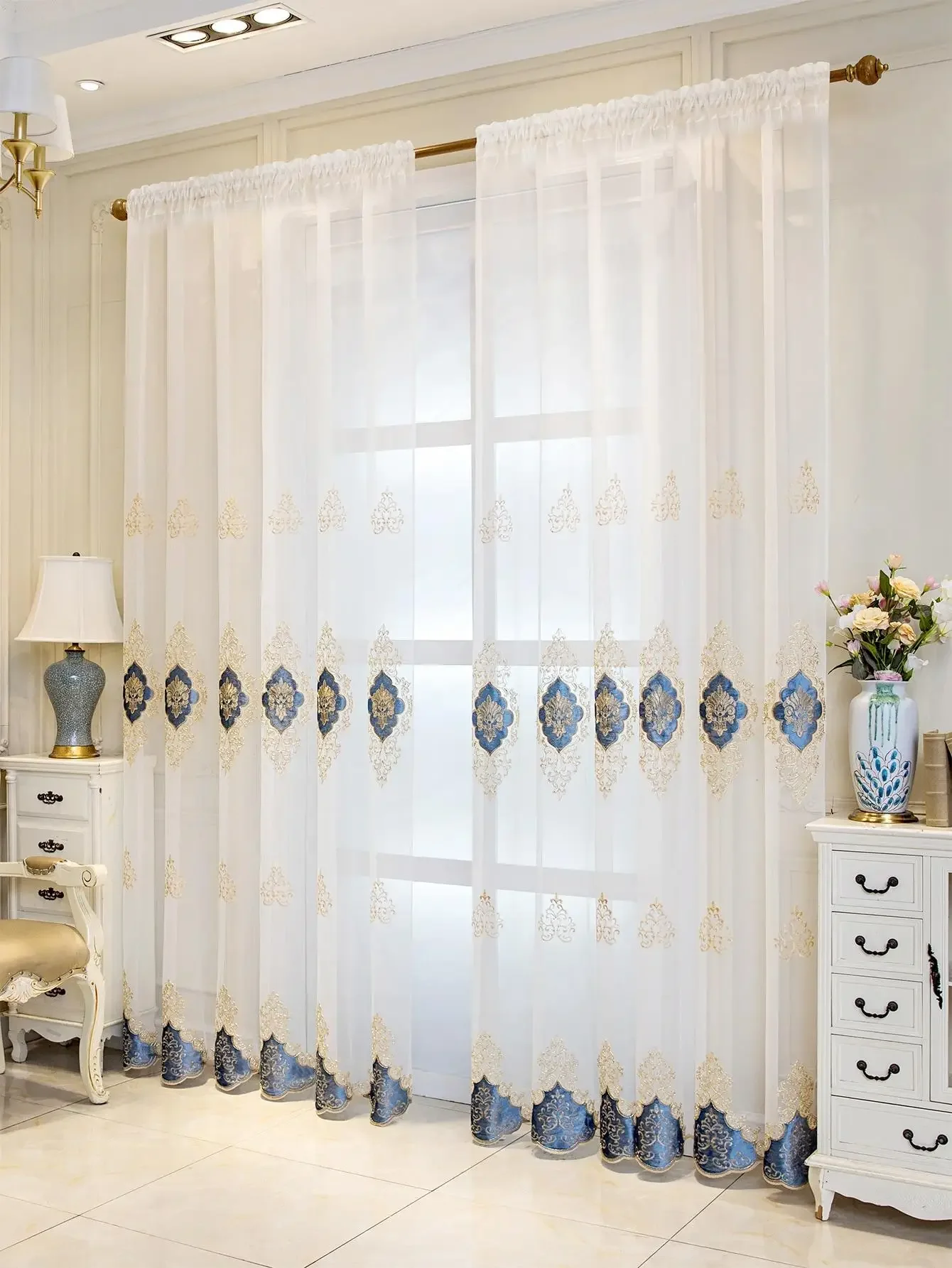 1PC New European Style Embroidered Gauze Curtain