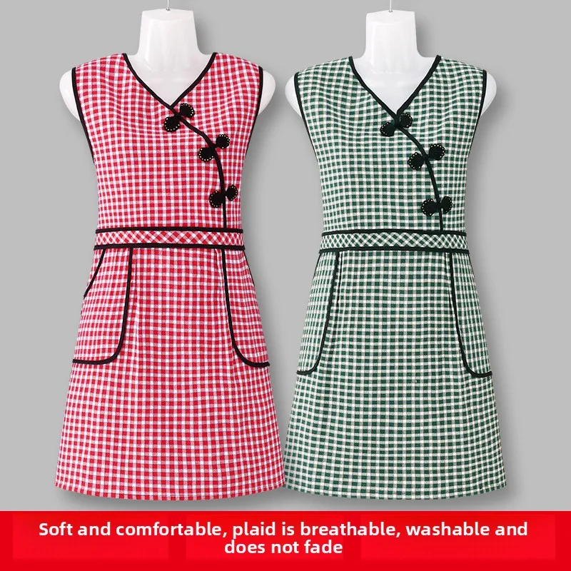 Retro High-end Apron Women's Pure Cotton Smock Sleeveless Vest Antioil Stain Wear-resistant Breathable Household Kitchen Cooking