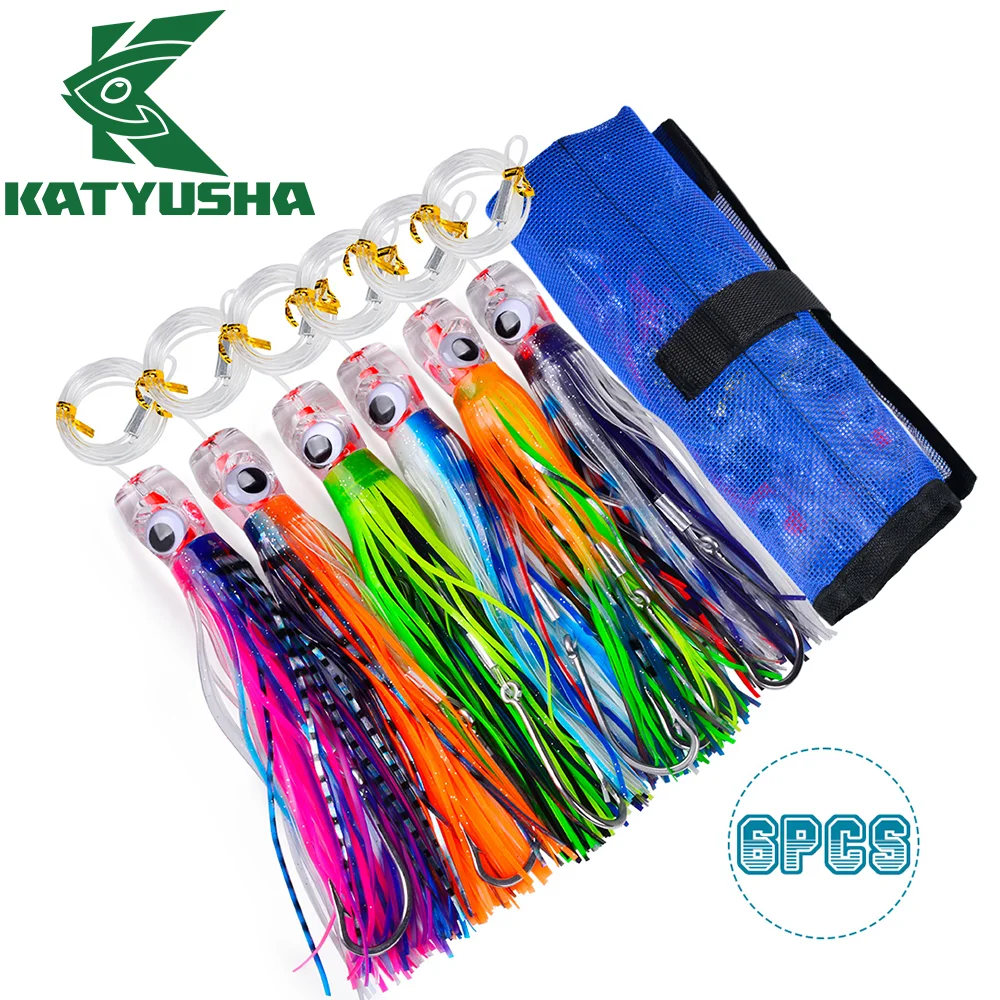 

KATYUSHA Realistic Resin Head Colorful Skirt 6PCS/Set Artificial Bait Squid Shape Hook Swimming Bait Tuna Seawater Fish Lures
