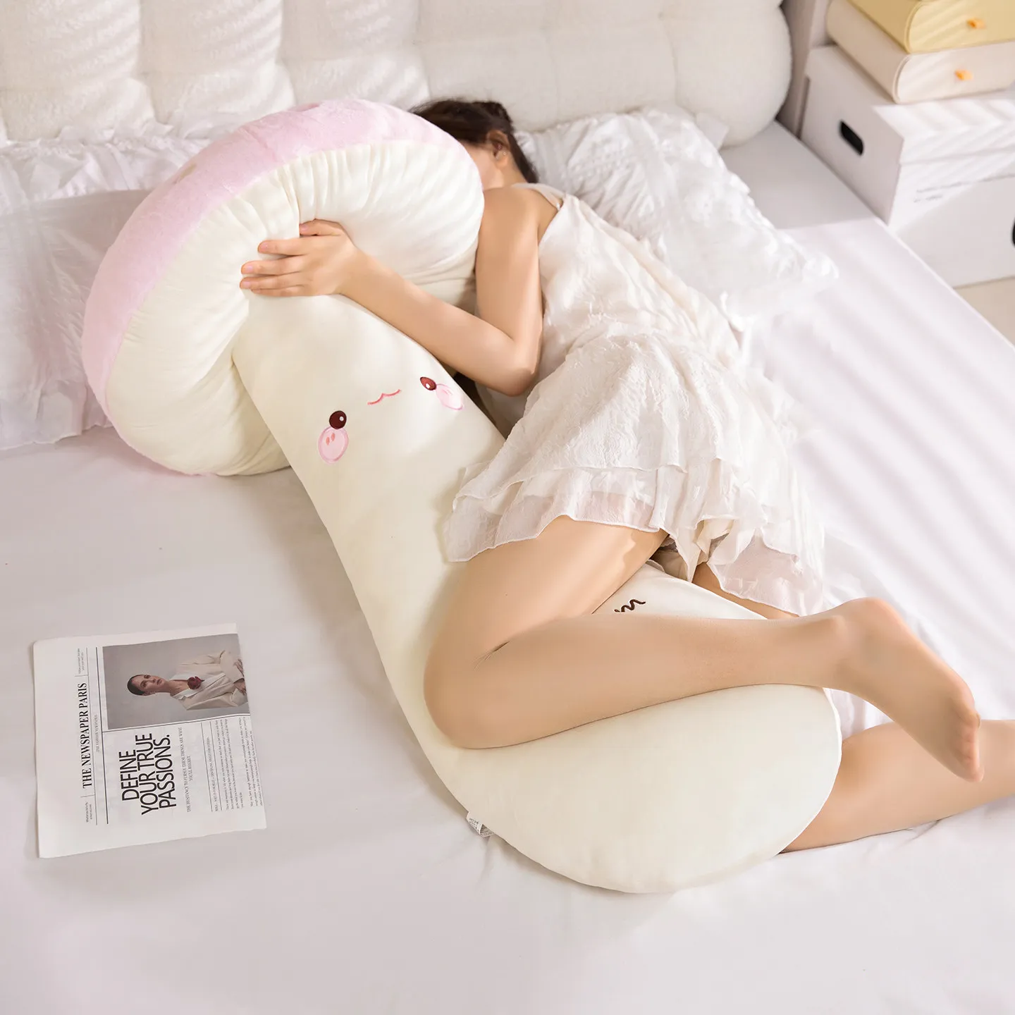 70/110cm Cute Long Mushroom Plush Pillow Stuffed Long Strip Mushroom Throw Pillow Cushion Leg Clamp Sleeping Companion Gift