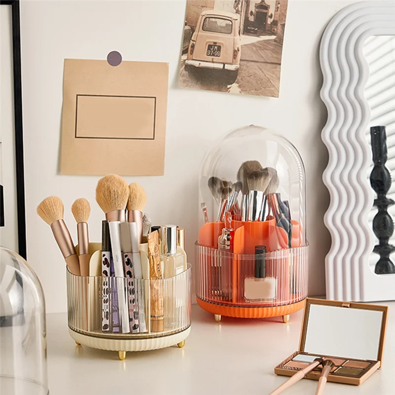 

F-3C Makeup Brush Holder Organizer With Lid, 360°Rotating Makeup Brush Organizer,7 Slot Makeup Organizer For Vanity,Desktop Dura