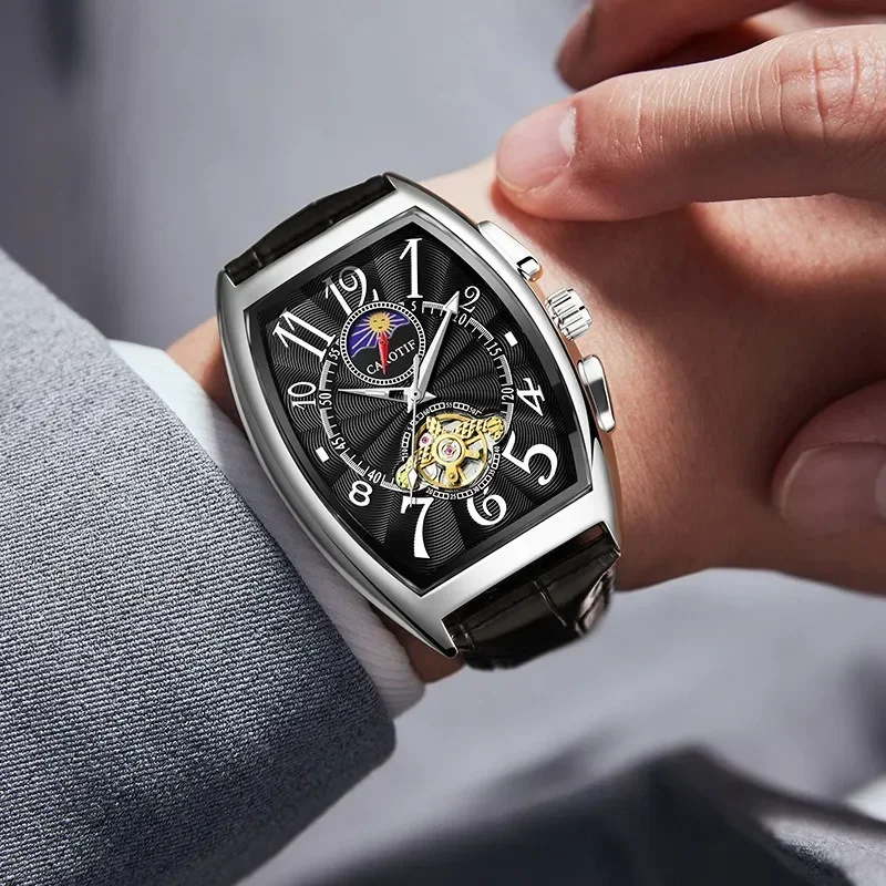 ساعة رجالية جديدة بأسلوب عمل، مكانة راقية، أناقة كلاسيكية، توهج ليلي، مرحلة القمر، ساعة ميكانيكية للرجال