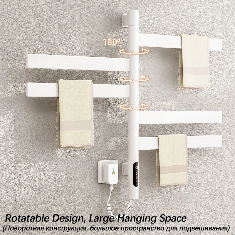 Imagem -04 - Rotatable Elétrico Aquecido Toalheiro Black Rack Smart Touch Timing Aquecedor Acessórios do Banheiro