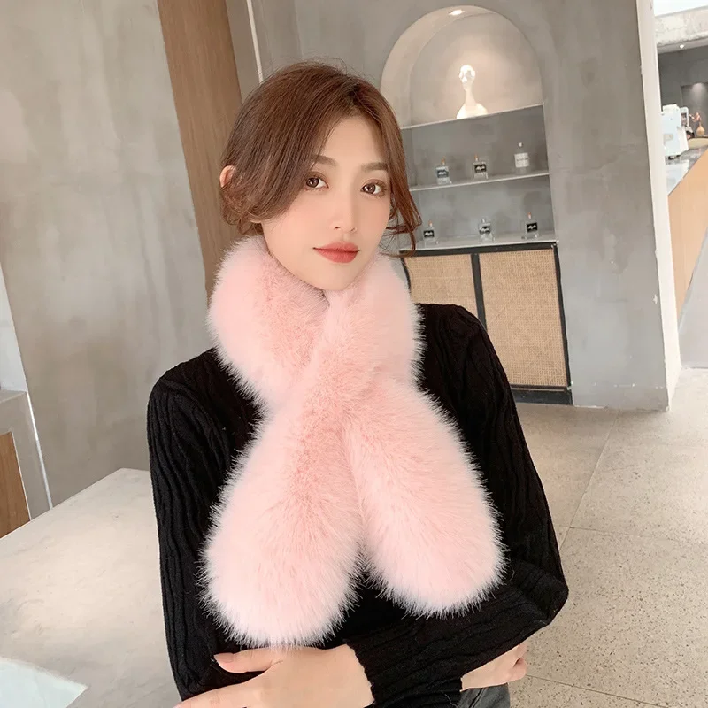 Autumn and Winter Warm Thickened Imitation Fox Rex Rabbit Plush Fur Scarf Trendy Big Scarf Women's Shawl Versatile Fur Collar