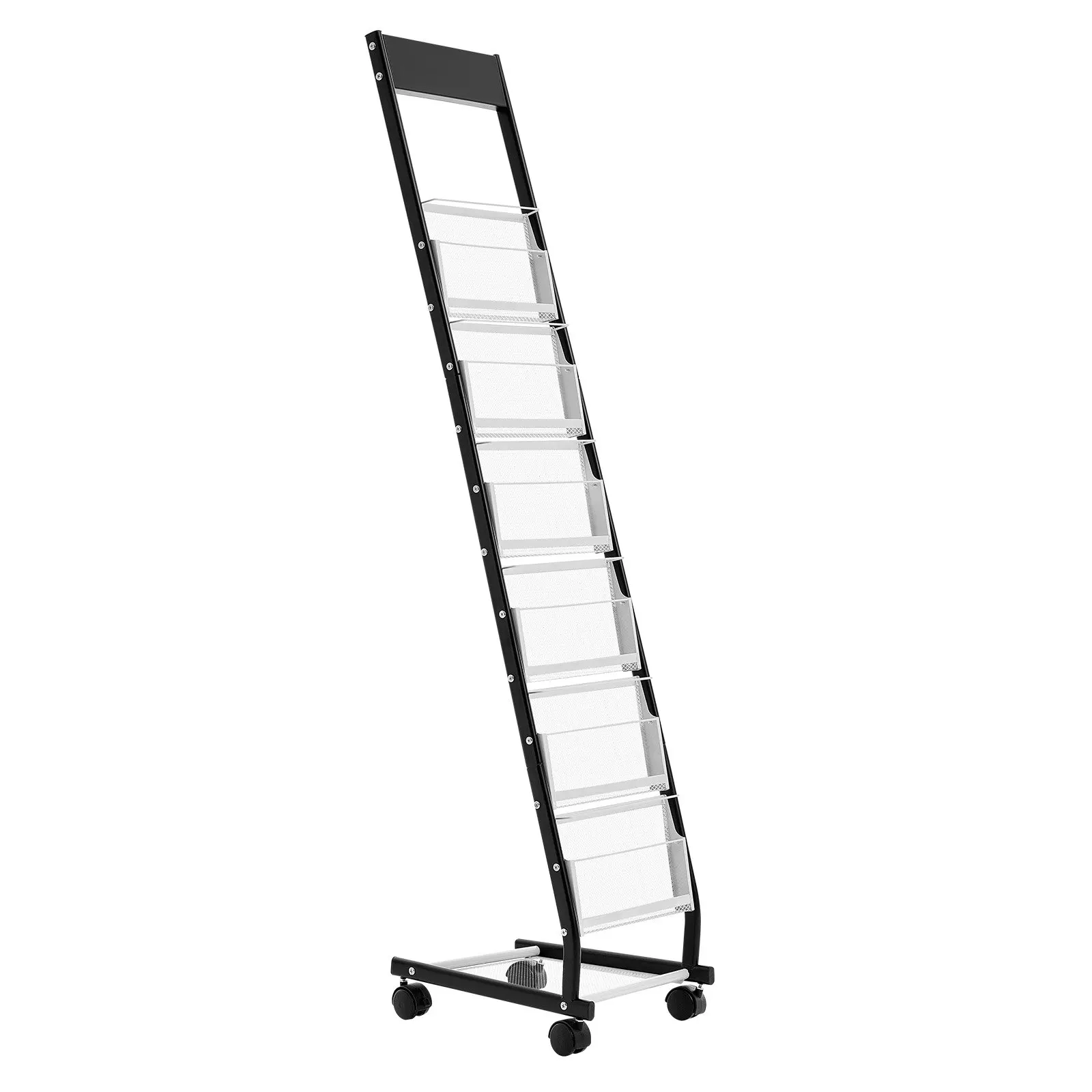 

Brochure Display Rack, Narrow 6-Tier Magazine Literature Display Stand With Wheels, Metal Floor Standing Magazine Rack, Movable