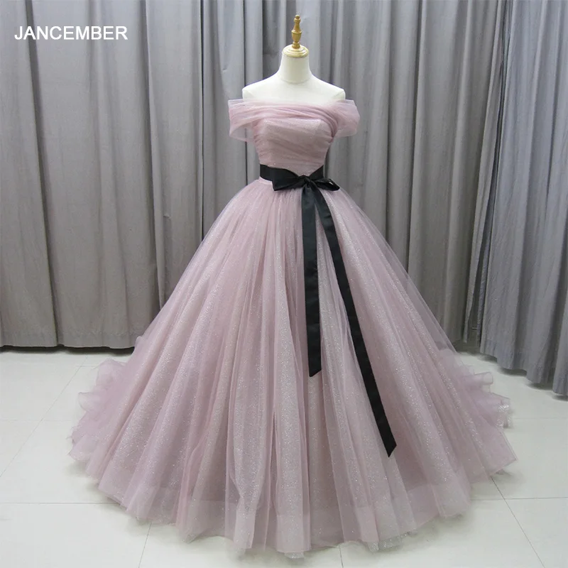 Pink Strapless Ball Gown Quinceanera Dresses With Belt Lace Tulle Formal Birthday Party Gowns vestidos de 15 años quinceañeras