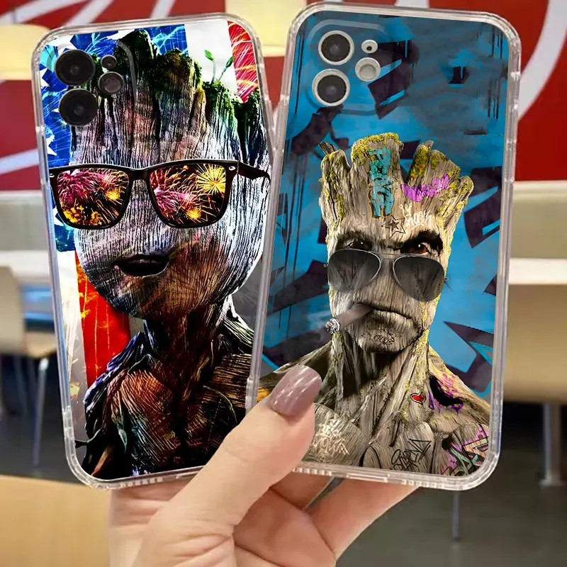 حافظة Marvel Groot Art شفافة ناعمة لهاتف iPhone 13 12 11 Pro Max XS 7 8 SE 15 14 16 Plus 17 Air XR 16e