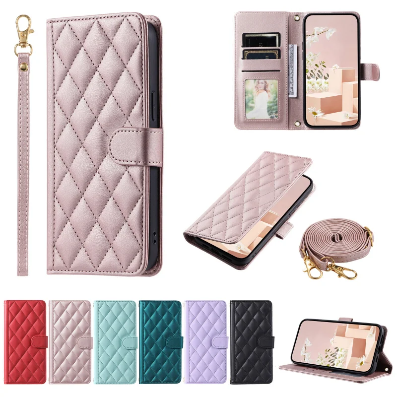 Capa Magnética Flip Card Wallet Phone Case, Luxo Crossbody, Suporte De Mão Com Alça, Tampa À Prova De Choque, Samsung A14, 5G, A54, A53, A13