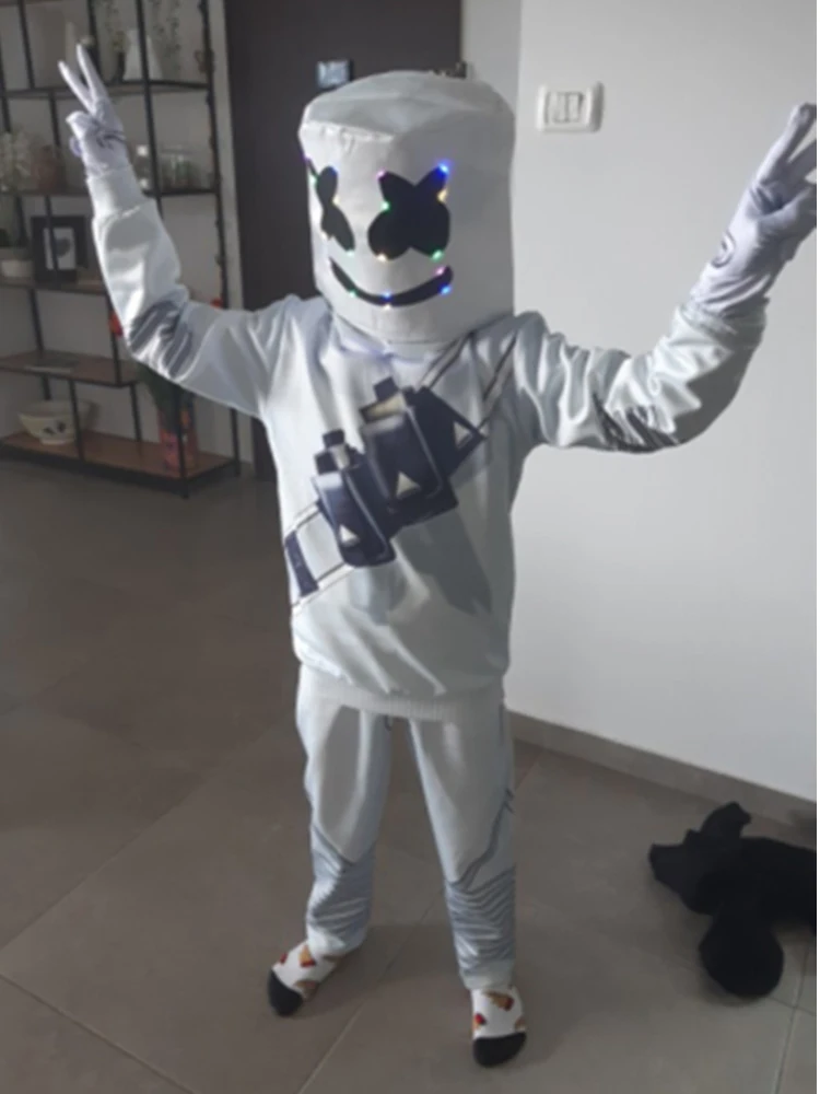 Kids Cosplay Costume Boys Marshmello DJ Mask Interesting Costumes Mask Hoodies Suit Music Halloween Party Costume for Kids Boys