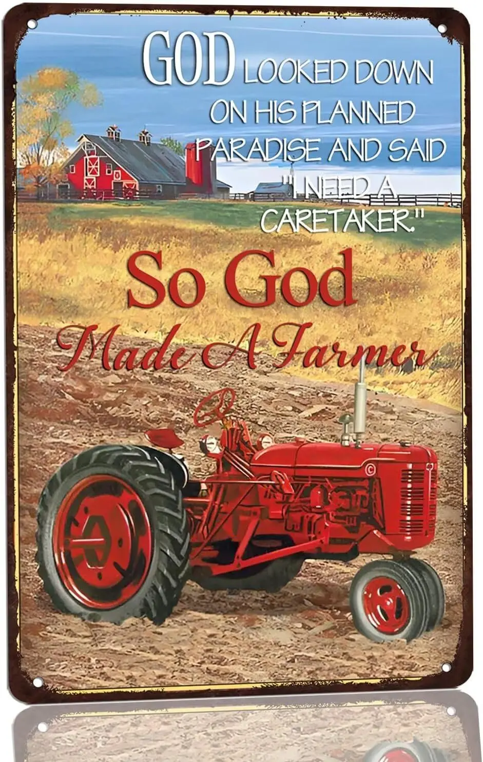 So God Made a Farmer Metal Sign Home Farm Poster Decor Farmhouse Wall Art Sign for Living Room Kitchen Bathroom Christian Religi