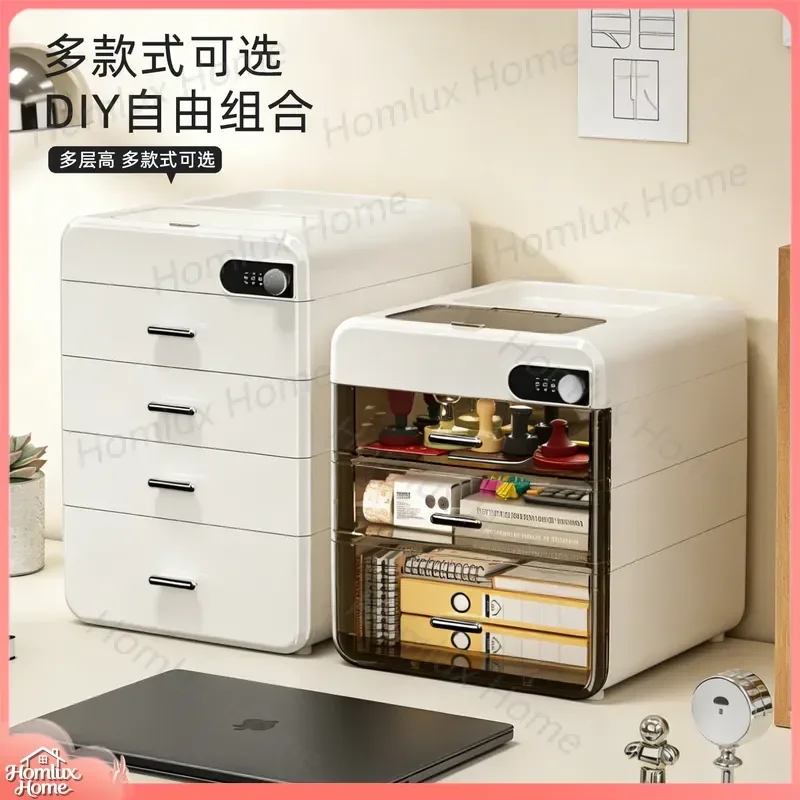 Desktop Storage Box with Lock Password Drawer File Organizer for Office Home Desktop Storage Locker Small Space Saving