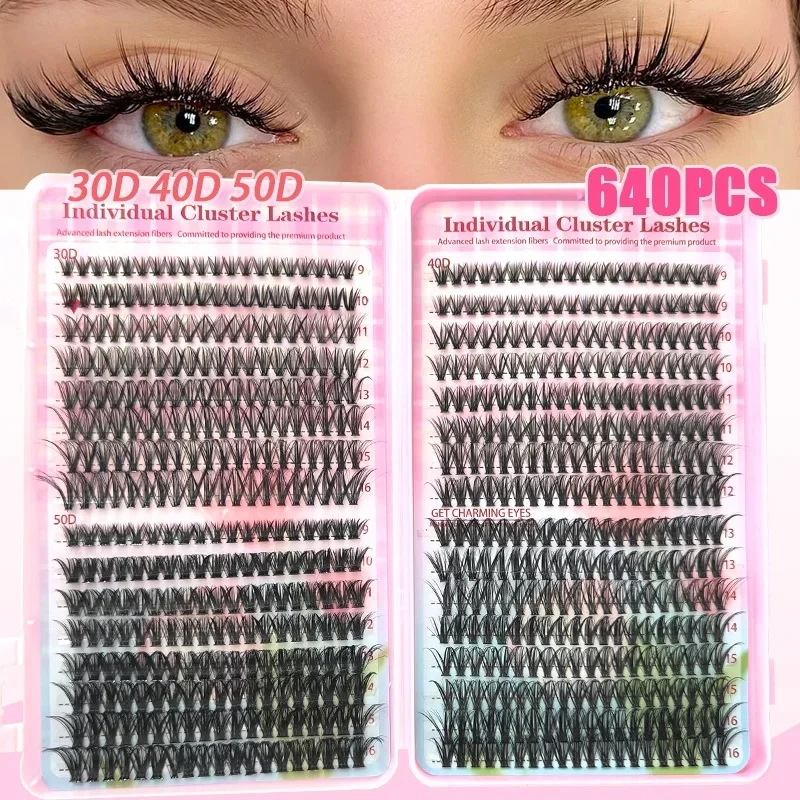 640 Stück 30D/40D/50D Einzelwimpern-Cluster-Extensions, Falsche Wimpern für DIY-Wimpernverlängerung zu Hause, Make-up – Detail 1