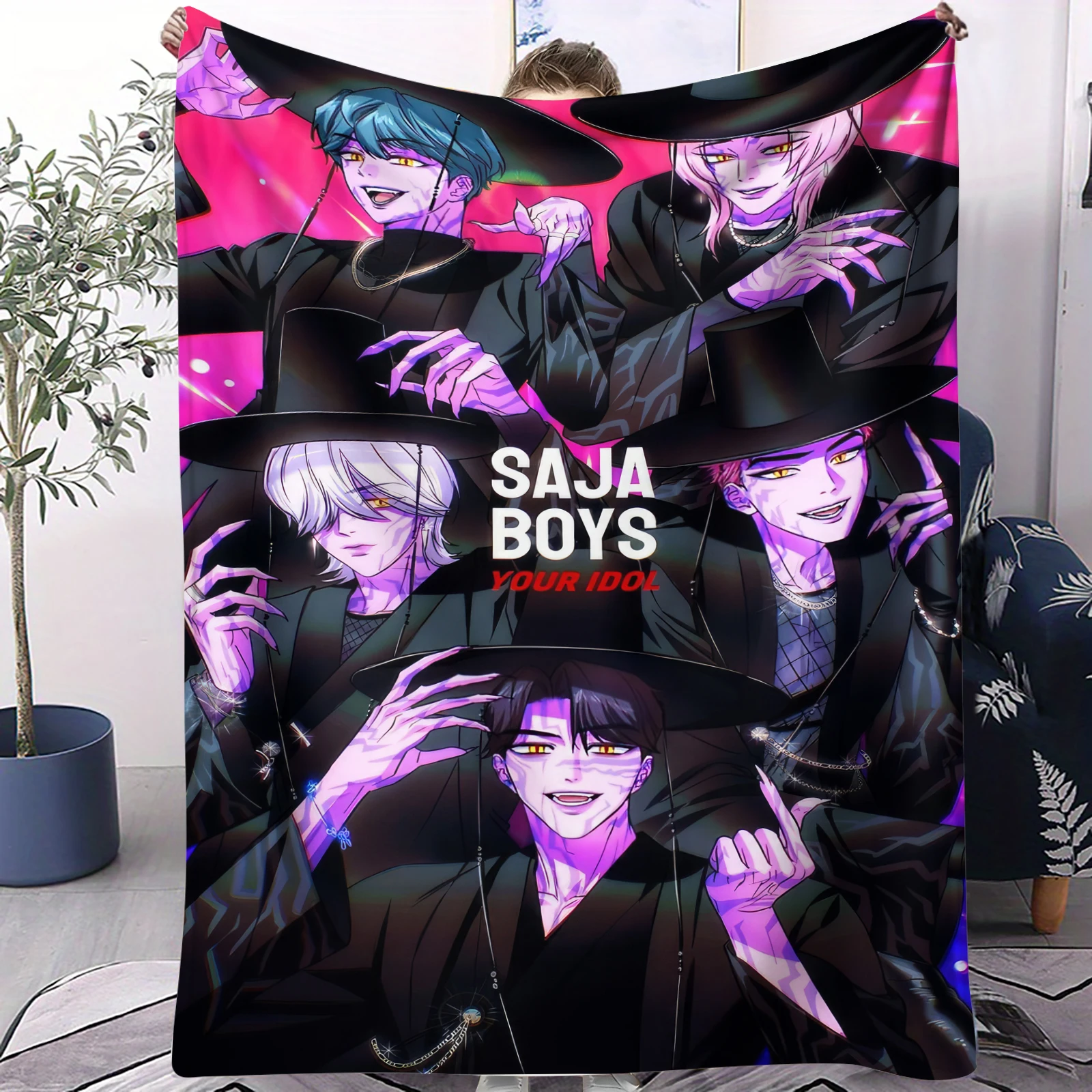 

KPop Demon Hunters Blanket Hot Anime Flannel Blanket Fan Gift Suitable for Home Leisure Camping Travel Multifunctional Blanket