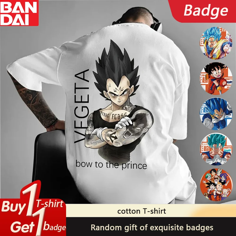 

Dragon Ball GOKU Vegeta Peripheral Printing Short Sleeve 2025 Japanese Anime Summer Loose Men's and Women's Cotton T-Shirt ins