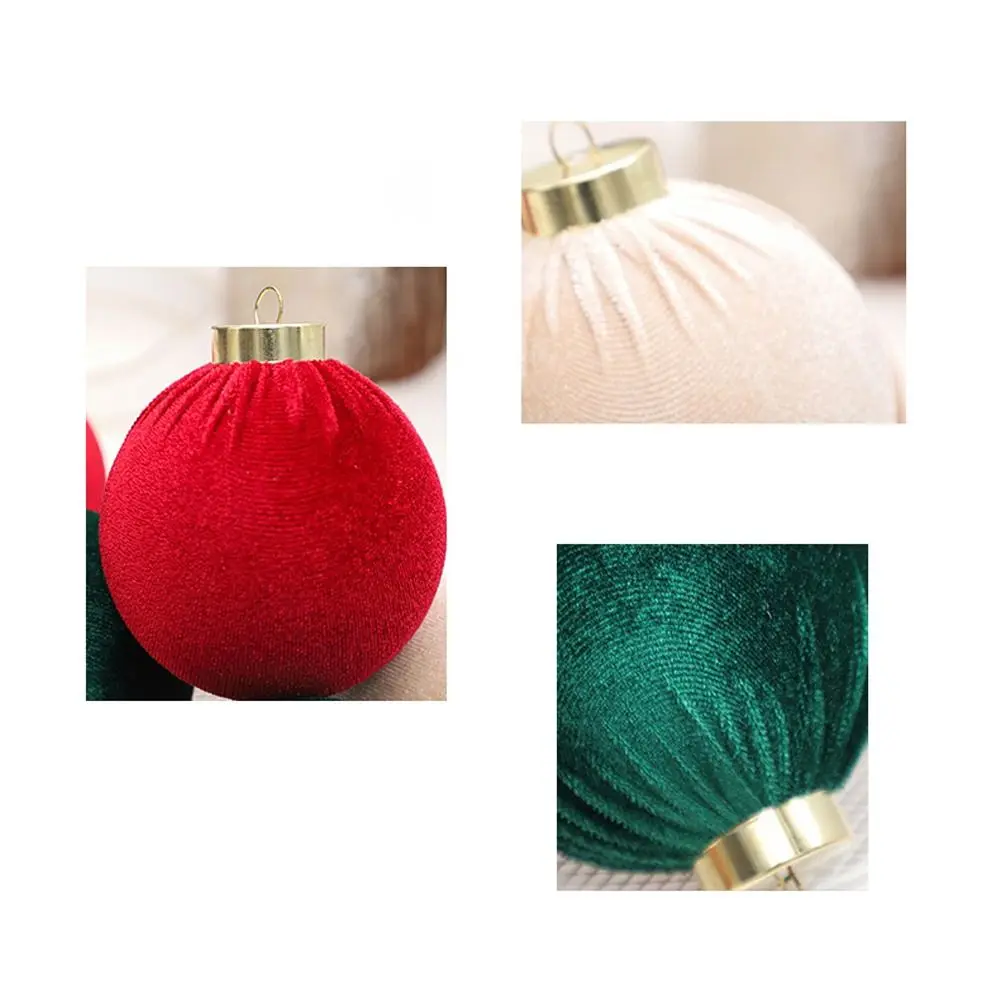 Juego de bolas de Navidad de terciopelo, 12 Uds., 8cm, bolas flocadas de Navidad de plástico para Festival, colgante, adornos para árbol de Navidad rojo y verde