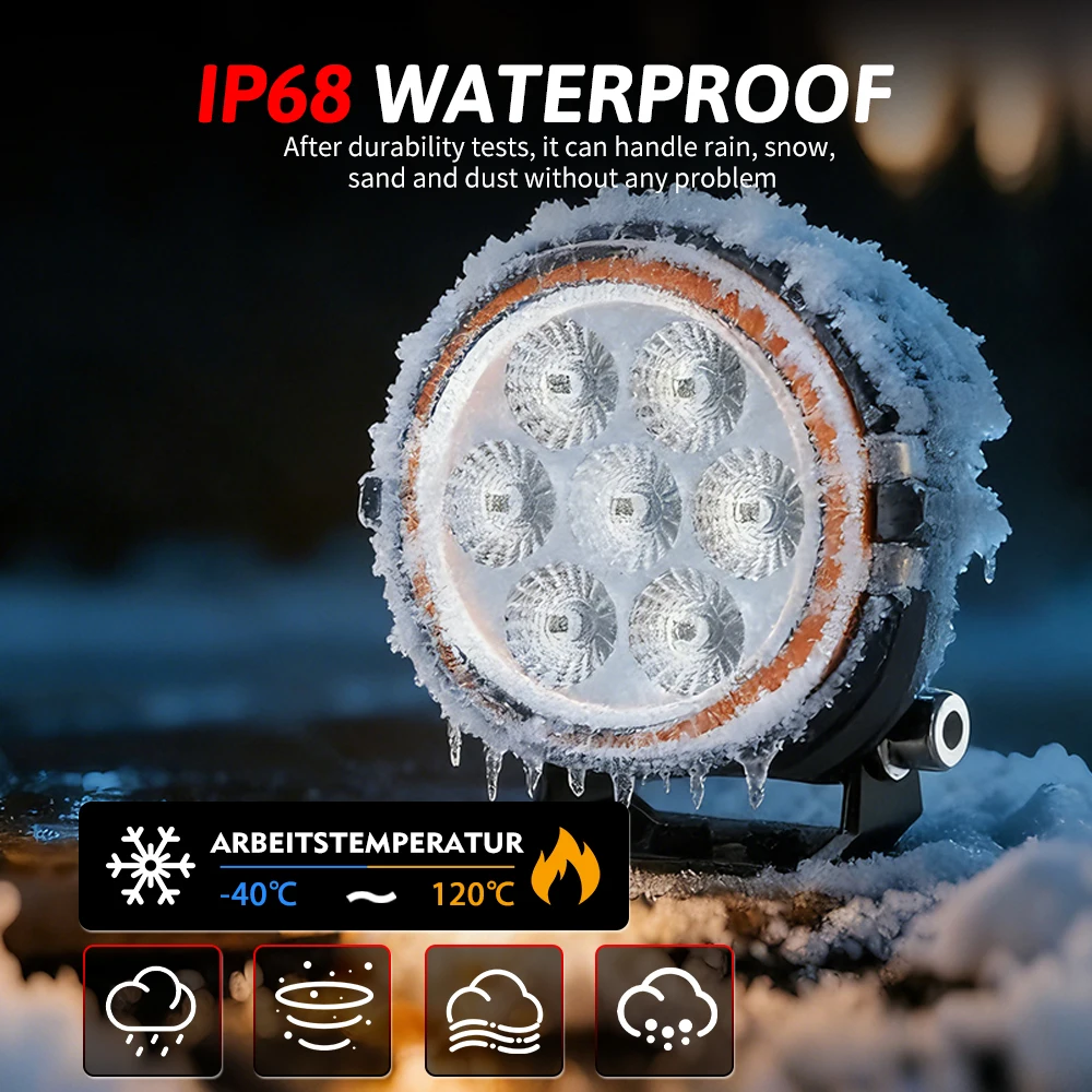 HL Heavy Duty 4 Inch LED Work Light with Amber DRL White Flood Beam off-road use Light 12V 24V for Boat Marine Truck Trailer