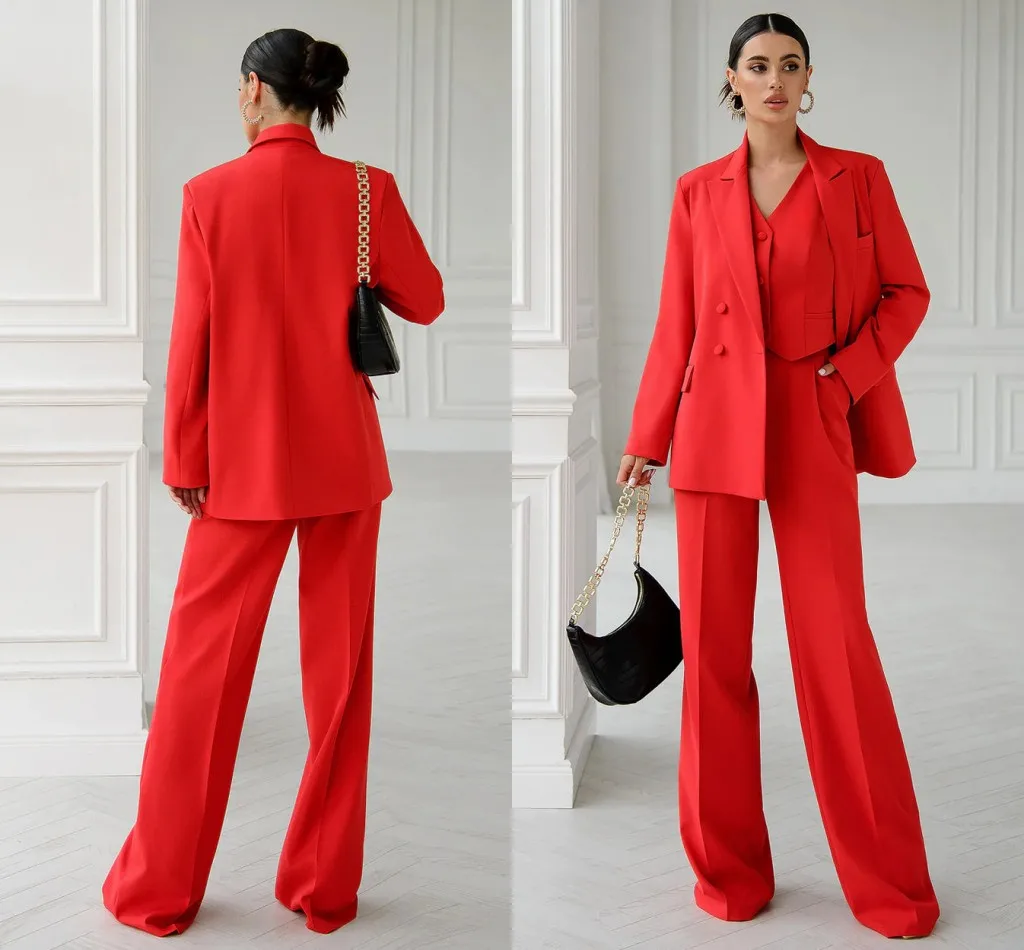 Women's Dresses Suit Gowns Flower Appliques Lace One Button Jacket Coat And Pants For Female Satin 3-Piece-Suit Customized W2667