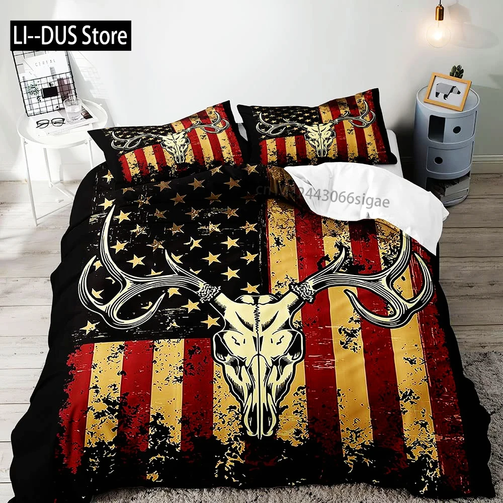 

Farmhouse Bedding Sets Deer Elk Moose Mountain Woodland Animals Duvet Cover, Rustic Bedroom Decor, 2 Pillowcases Bedroom Decor
