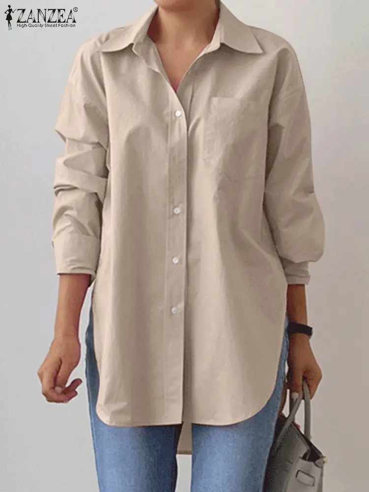 Zanzea Causale Losse Ol Shirts Oversized Voorjaar Vrouwen Overhemd Revers Hals Button Up Blouse Elegante Tuniek Blusas Chemise