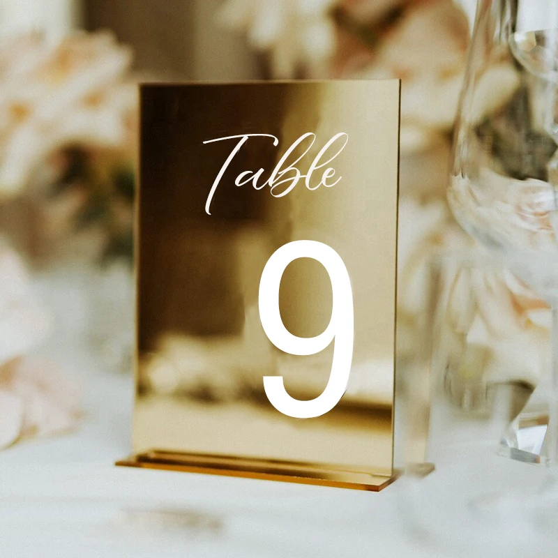 Custom Gold Table Number Holder Rectangle Gold Mirror Acrylic Wedding Table Numbers Wedding Decoration Table Signage