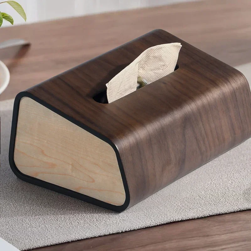 Solid wood tissue box Walnut log artwork Retro home decoration accessories Large capacity paper drawer Home utility container