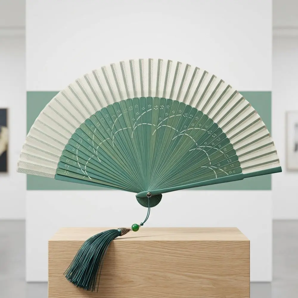 Elegant Retro Design Bamboo Folding Fan Tassel Decoration Chinese Style Silk Fan Home Ornament Classical Fan Summer Season