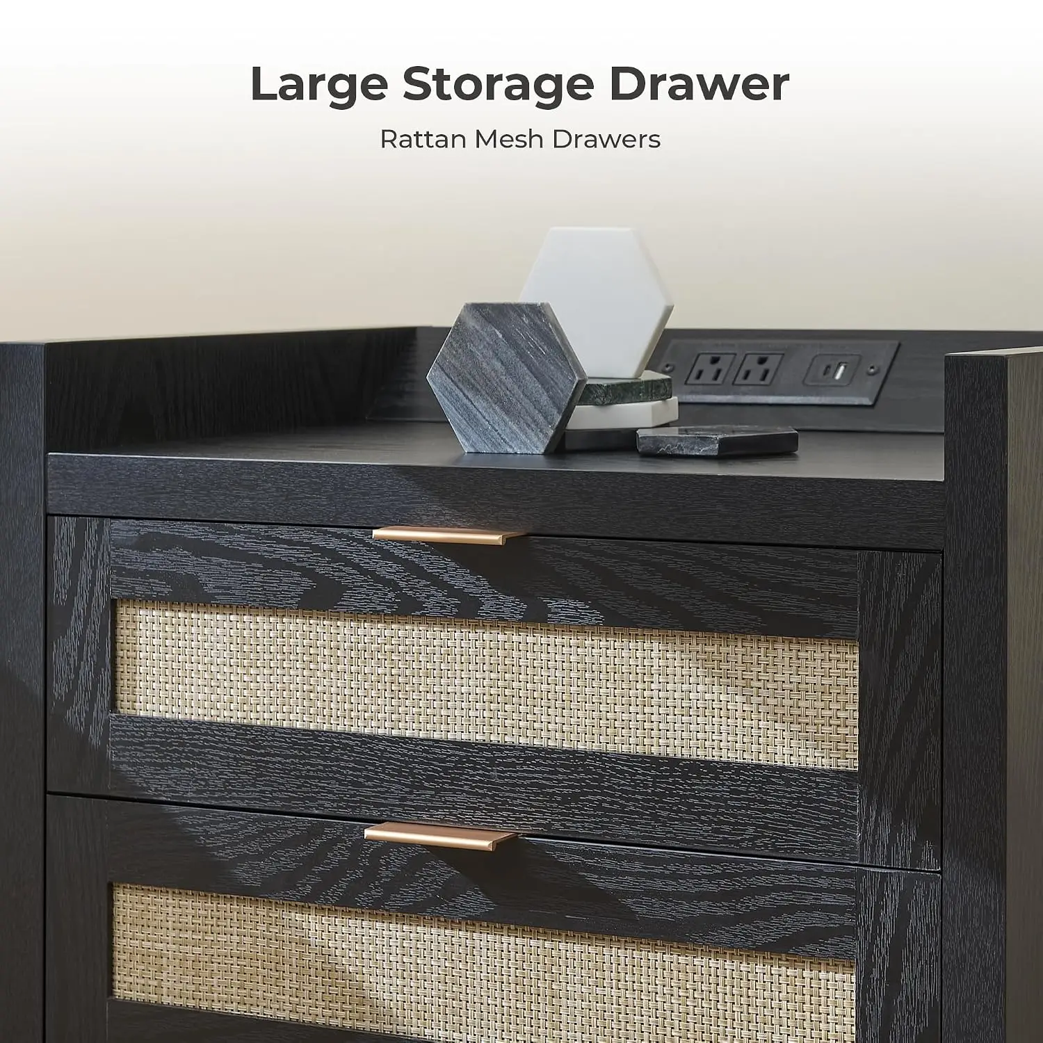 Rattan Nightstand Set of 2 with 3 Drawers Tall Bedside Table Bedroom Furniture, Customized