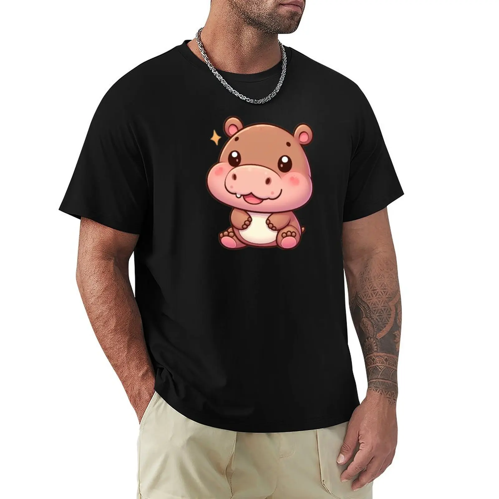 Cute Hippo Clipart, Adorable Animal Clipart, Cute Animals T-shirt anime clothes plain men workout shirt