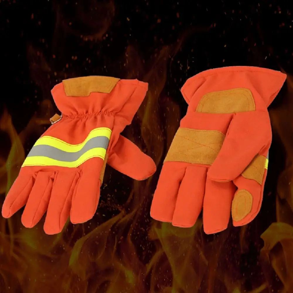 Thicken Firefighter Training Gloves Reflective Strap Orange Fire Resistant Gloves Wear-Resistance Heat Resistant