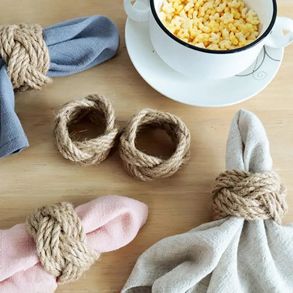 

Handmade Farmhouse Weaving Napkin Rings Easy-to-clean Linen Straw Holders for Western Restaurants Weddings Parties