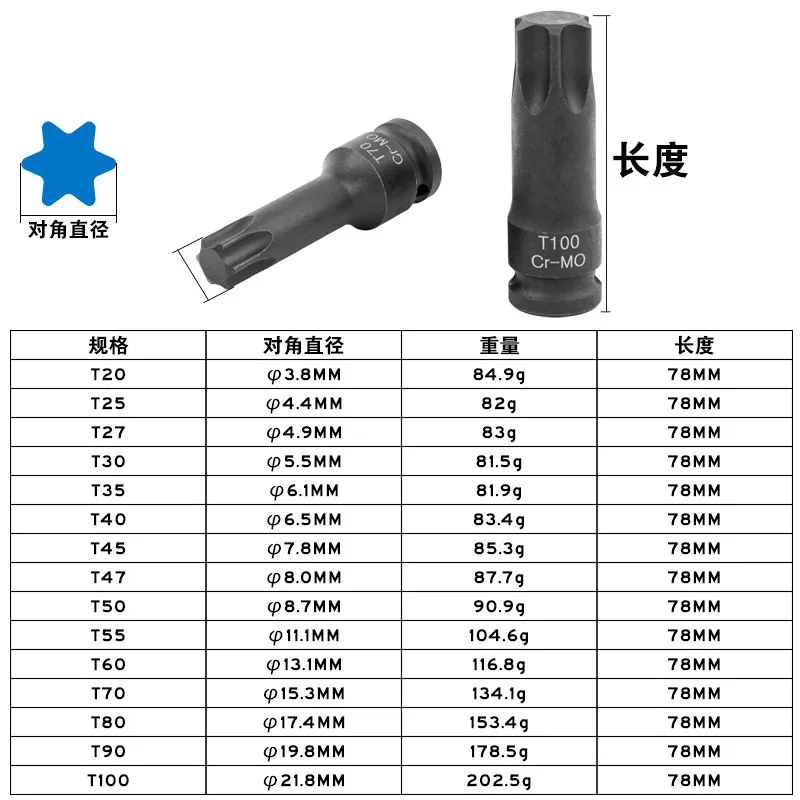 1/2 Dafei Inner Hexagon Plum Blossom Wind Cannon Conjoined Bit Pneumatic Screwdriver Socket Set T-shaped Inner Hexagon