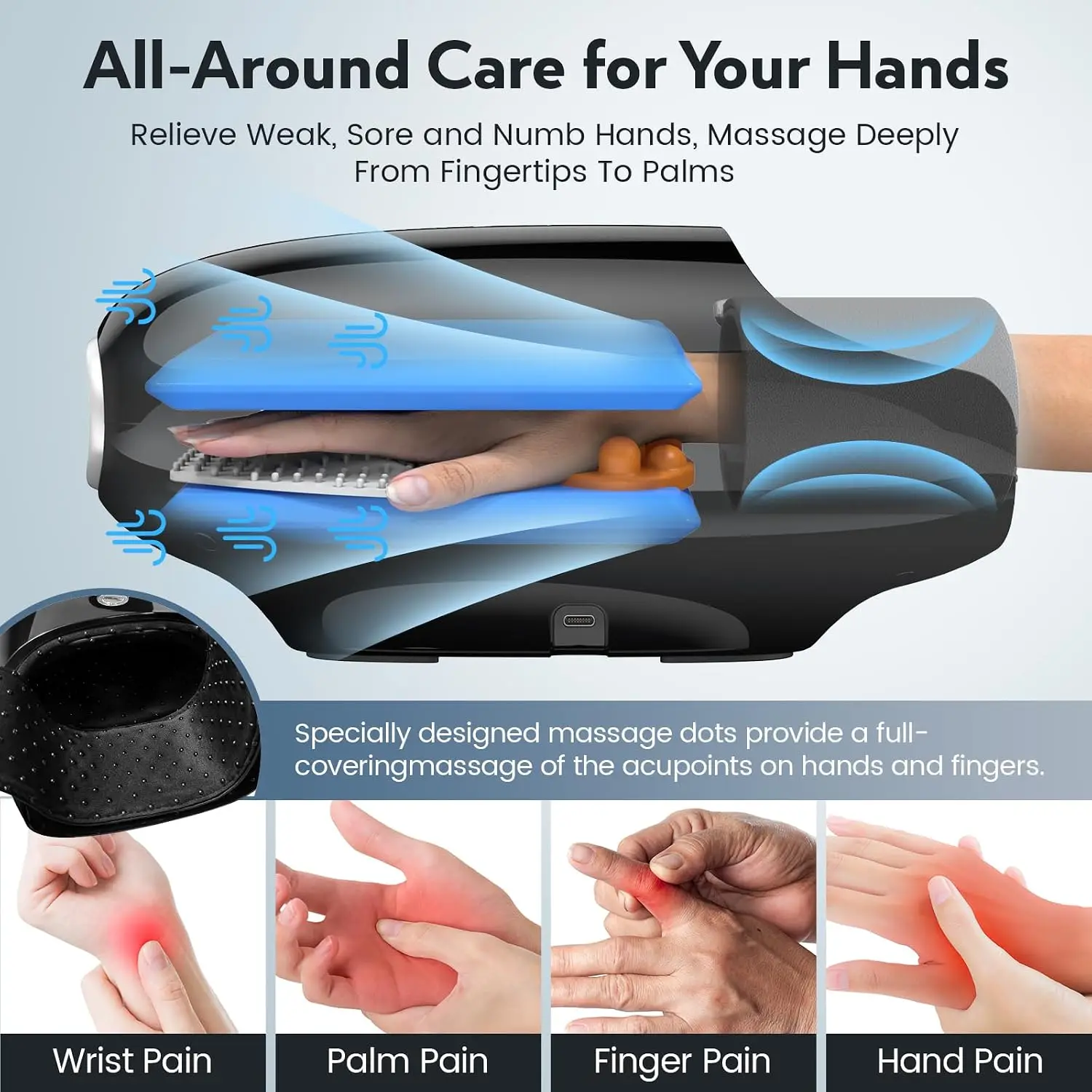 Hand Massager with Kneading Rollers,6 Modes and 2 Heating Options for Hot and Cold Therapy Hand and Wrist Massager for Arthritis