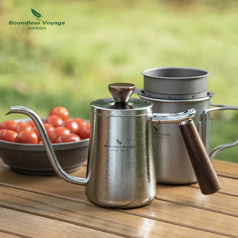 Pure Titanium Swan Neck Hand Brewed Coffee Pot 300ml, Peach Wood Handle Teapot, Portable And Healthy, Outdoor Camping，A1451