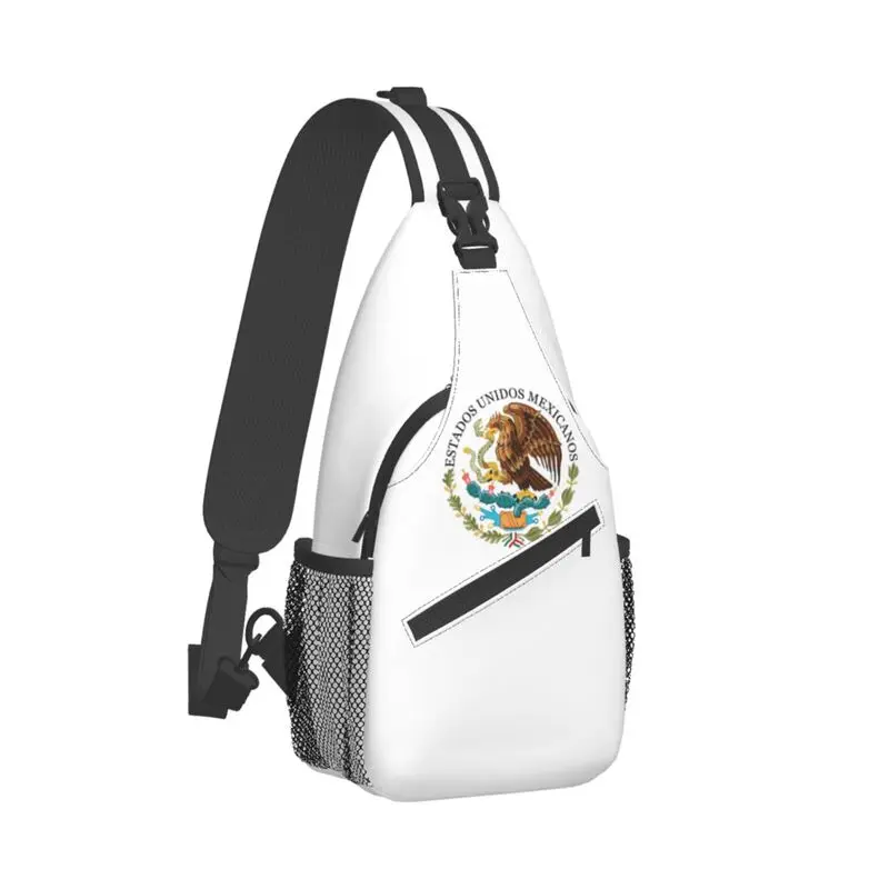 Mochila cruzada con estampado de escudo de México para hombre, bolso de hombro y pecho con sello de bandera mexicana, a la moda, para senderismo