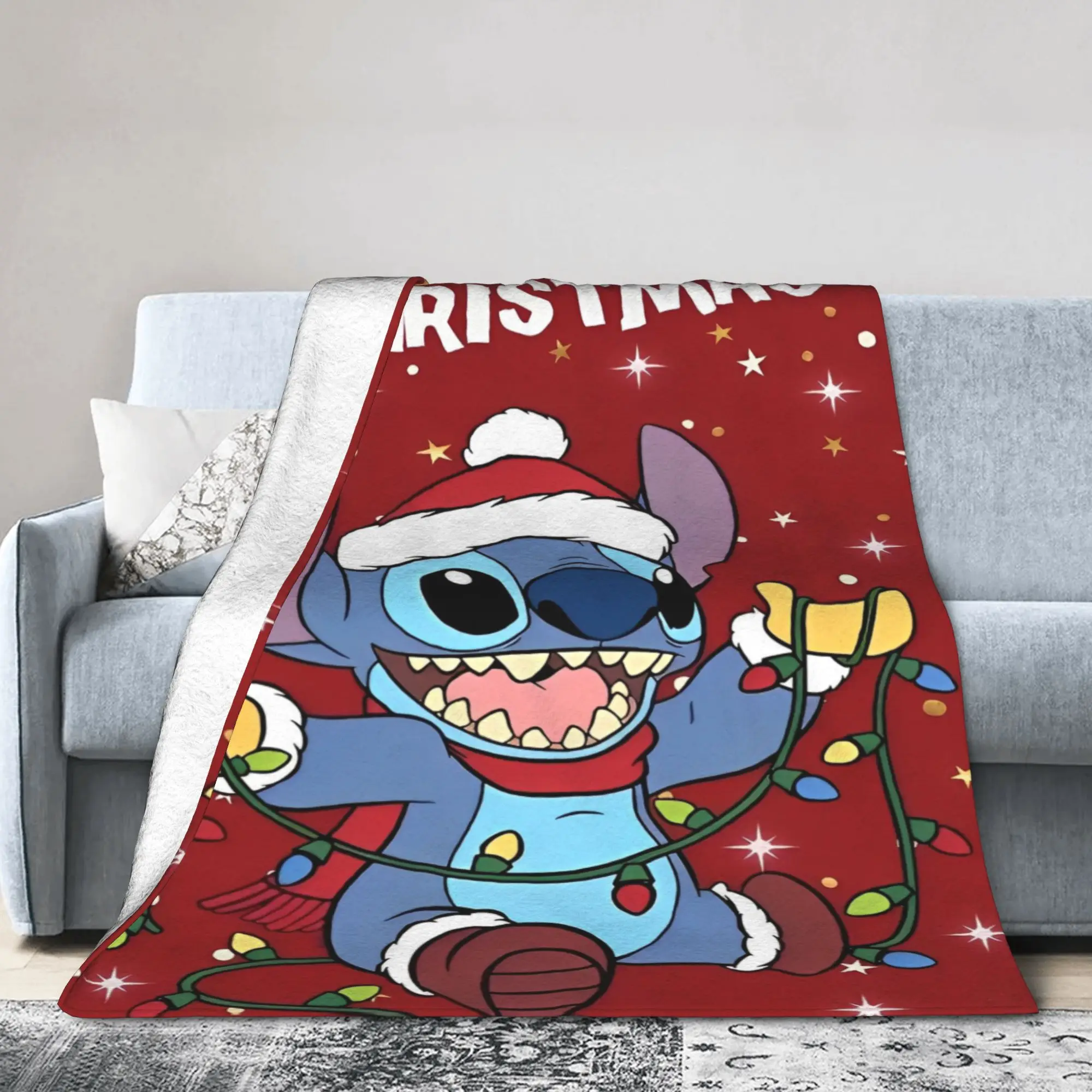 

Stitchs Red Christmas Coral Fleece Plush Throw Blanket Merry Christmas Blanket for Sofa Bedroom Lightweight Quilt,