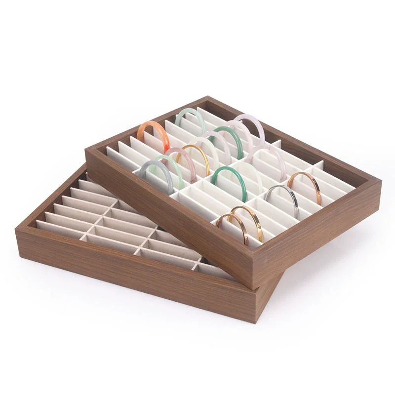 Wood 40 Grids Jewelry Bangle Display Collection Storage Showcares Organizer Tray