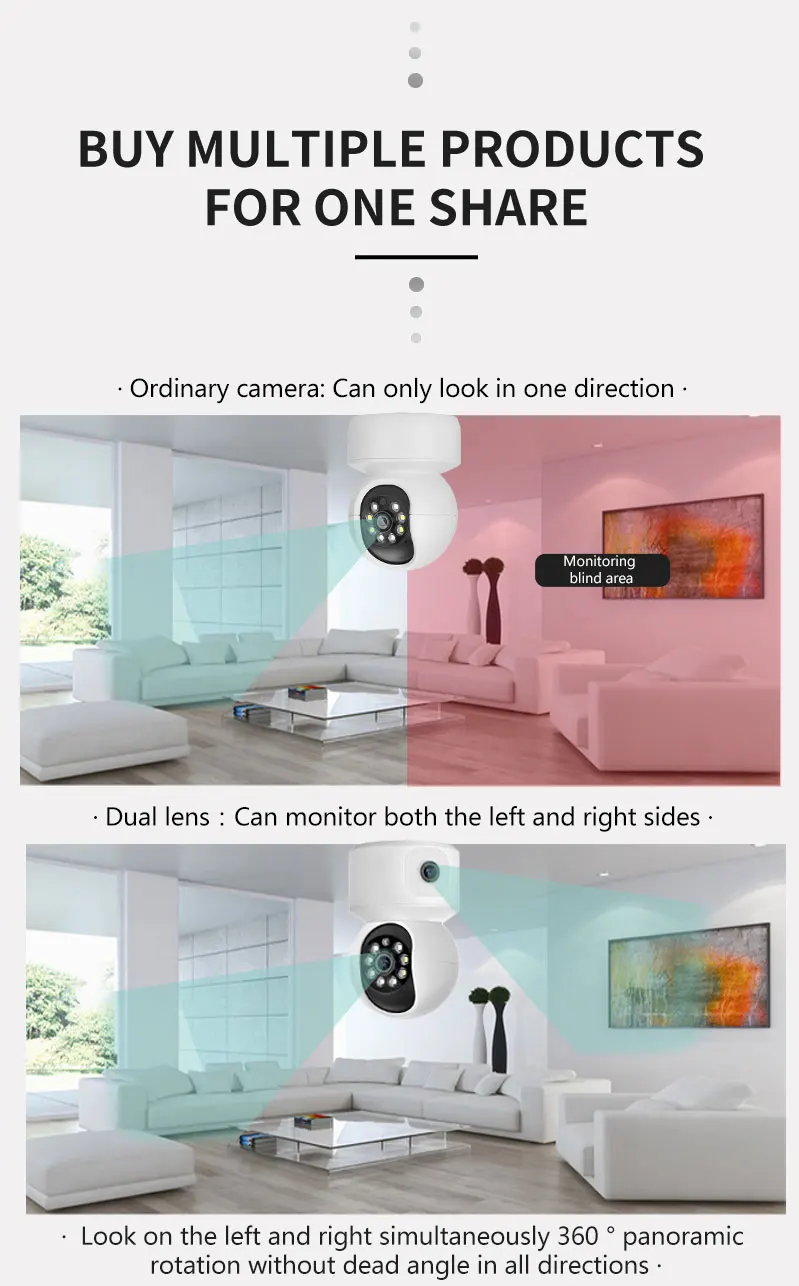 كاميرا واي فاي بعدسة مزدوجة PTZ 4MP كاميرا فيديو لاسلكية مزدوجة 360 °   مراقبة التتبع التلقائي 2.4 جيجا هرتز للرؤية الليلية الصوتية