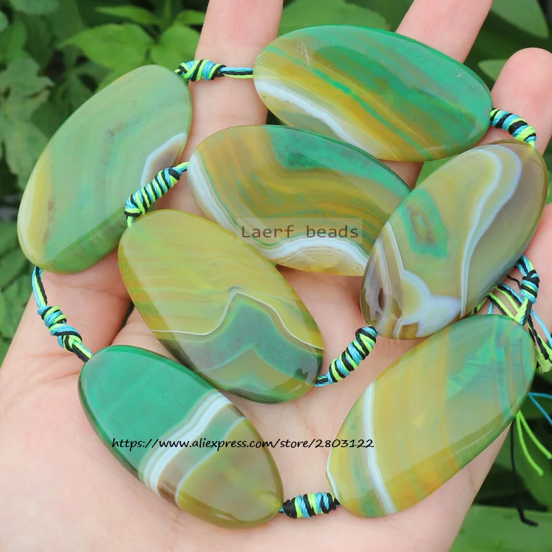 7pcs Around 25x50mm Natural Agate Oval shape Many Color Loose beads 15inch ,For DIY Jewelry Making !