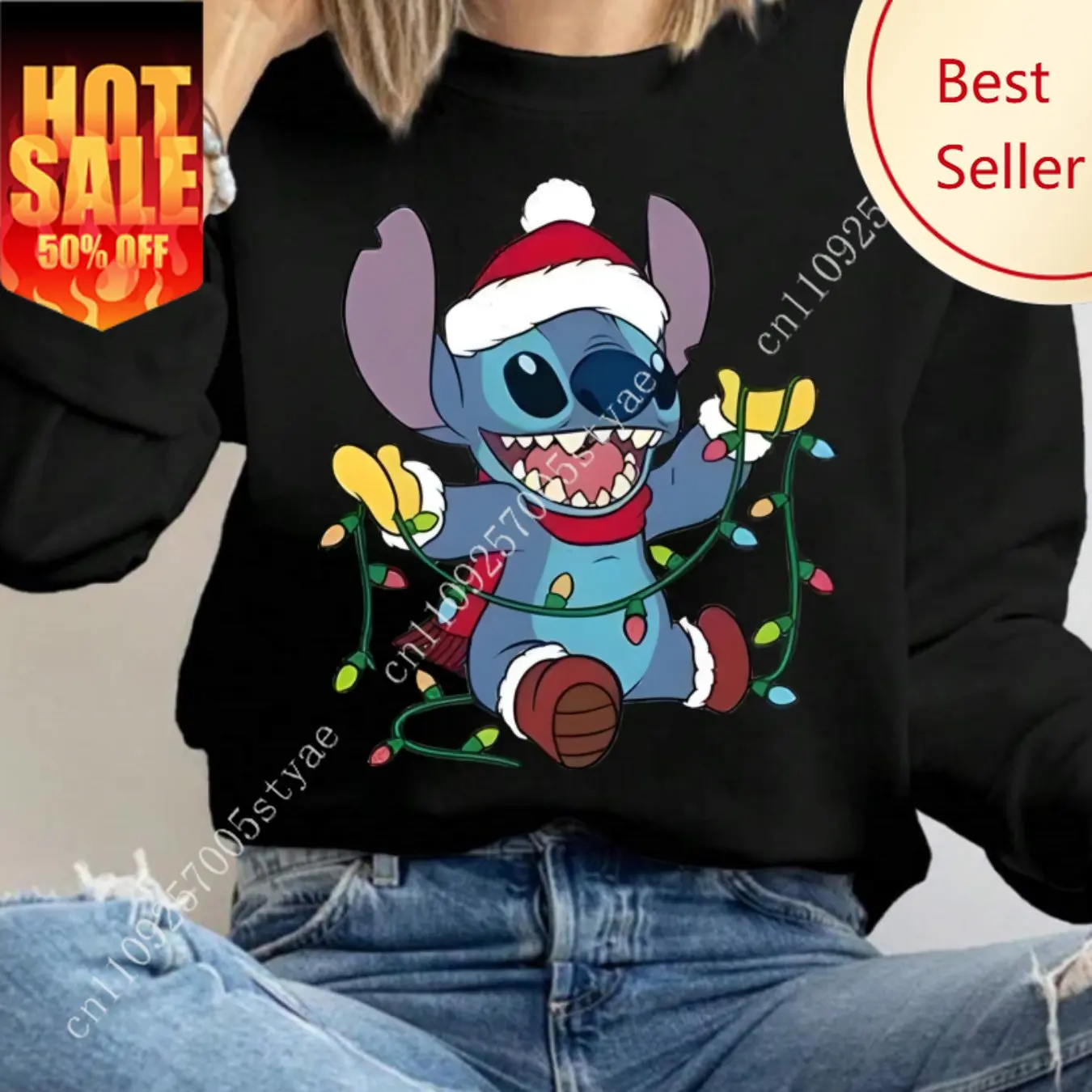

Women Disney Stitch Christmas Pullover Sweater Fashion Oversized Unisex Crew Neck Sweater Autumn and Winter Fleece Casual