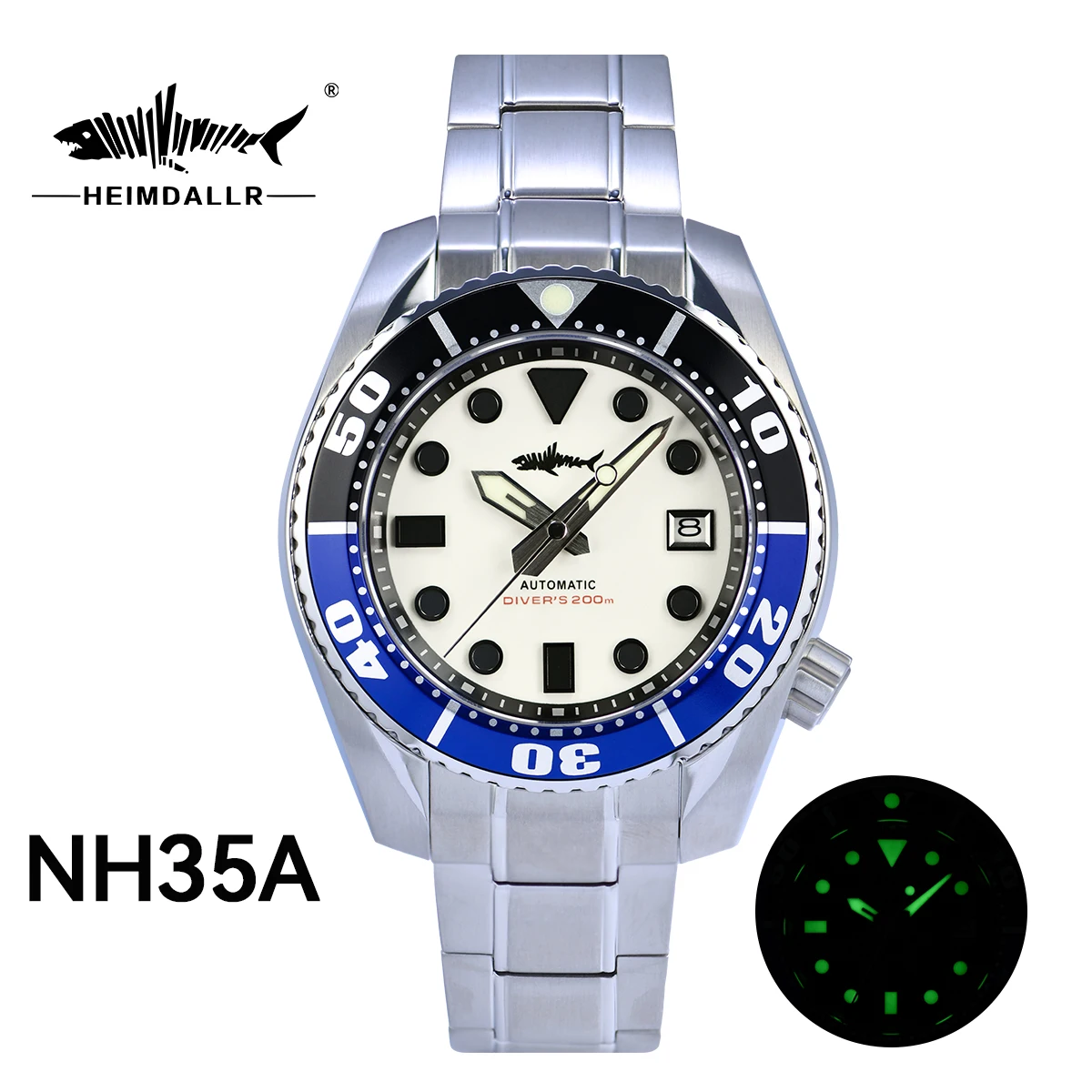 HEIMDALLR 42mm Automatic Watch Men NH35A Blue Black Bezel Sapphire Crystal 200M Waterproof Dive Watch C3 Luminous Micro Adjust C