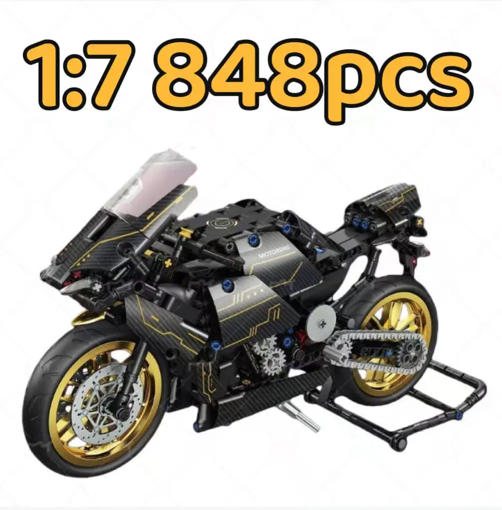 1:7 886-teiliger MOC Motorrad-Bausatz Technisches Rennmotorrad-Modell Spielzeug für Kinder Geschenke