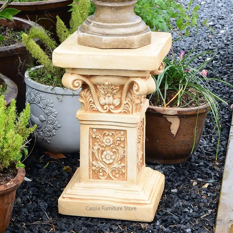European Trophy Planter for Balcony, Decorative Pedestal Pot for Entryway, Ornate Floor Urn for Courtyard Home Entrance