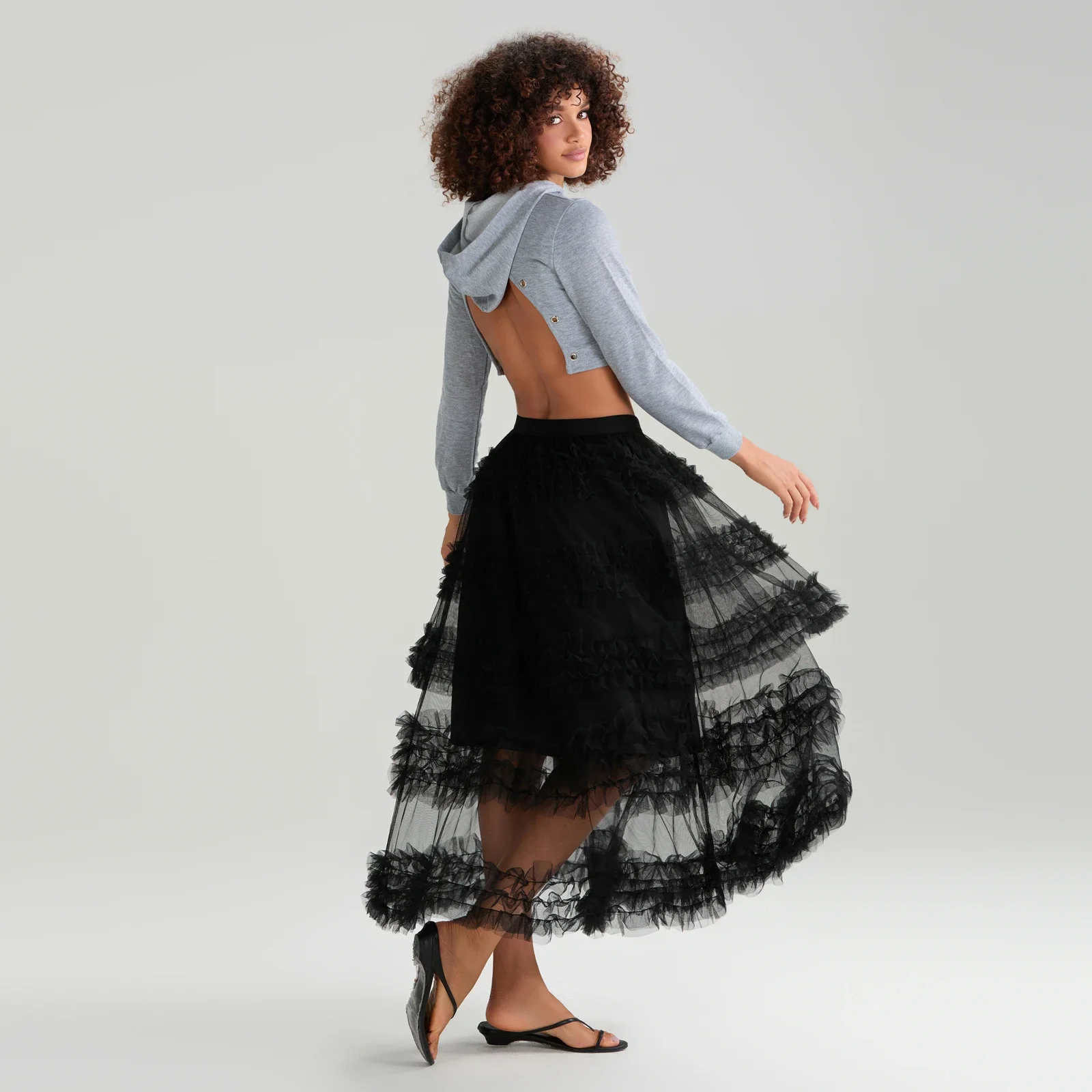 

Women's Skirts Tulle A-Line Long Skirt High Waist Sheer Mesh Three-Layer Patchwork Tiered Ruffled Skirt Summer Spring for Female