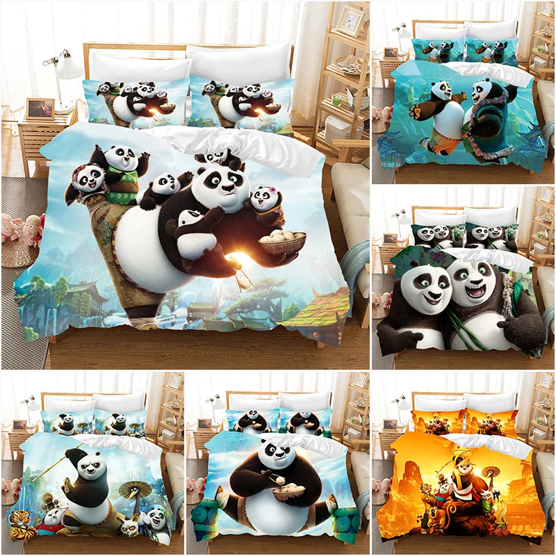 

High Quality 3D Printed Cartoon Kongfu Panda Pattern Duvet Cover with Pillow Cover Bedding Set Kids Bed Set for Bedroom Decor