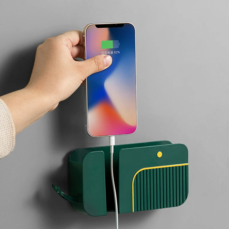 2 In 1 Wall-mounted Mobile Phone Remote Control Storage Box Multifunctional Punch-free Storage Rack Wall Debris Storage Holders