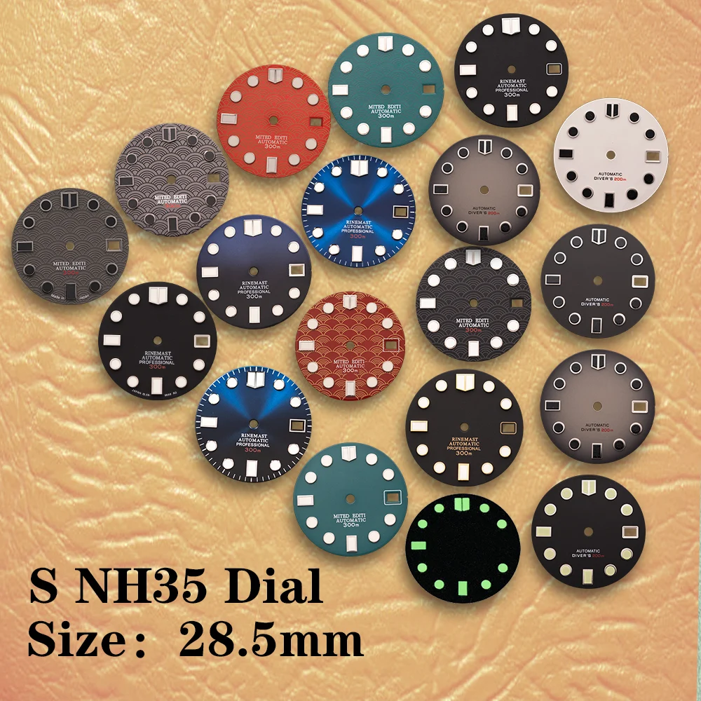 28.5mm S Dial Sea Wave Scale NH35 Dial Automatic dial Fit NH36 Japanese Movement Green Luminous Watch Modification Accessories ﻿