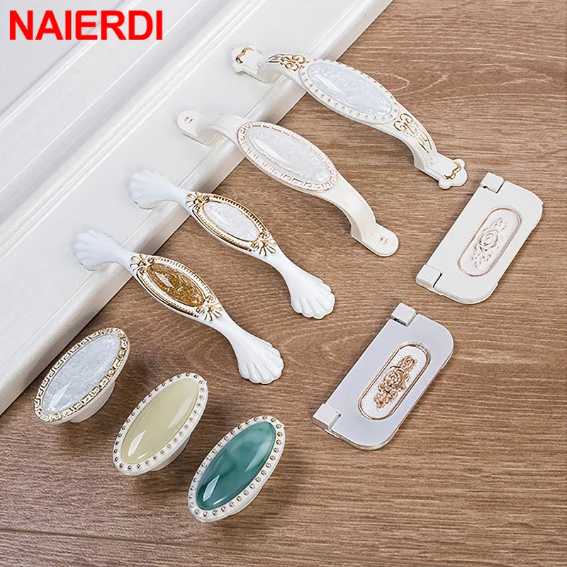 NAIERDI White Ceramic European Cabinet Handles Aluminum Alloy Door Kitchen Knobs Cabinet Pulls Drawer Knobs Wardrobe handle