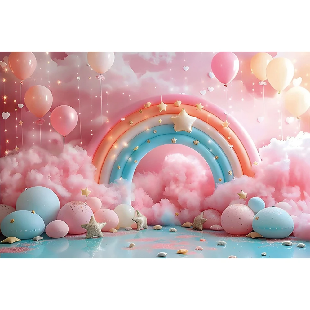 Arch Rainbow Balloon Newborn Baby Birthday Party Photography Backdrop Princess Girl Kids Portrait Cake Smash Photo Background