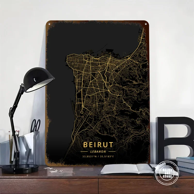 Beirut Lebanon Poster Customized Vintage Metal Signs Wall Art Retro Tin Plaque for Wand Deko Interior Accessories Bathroom Decor