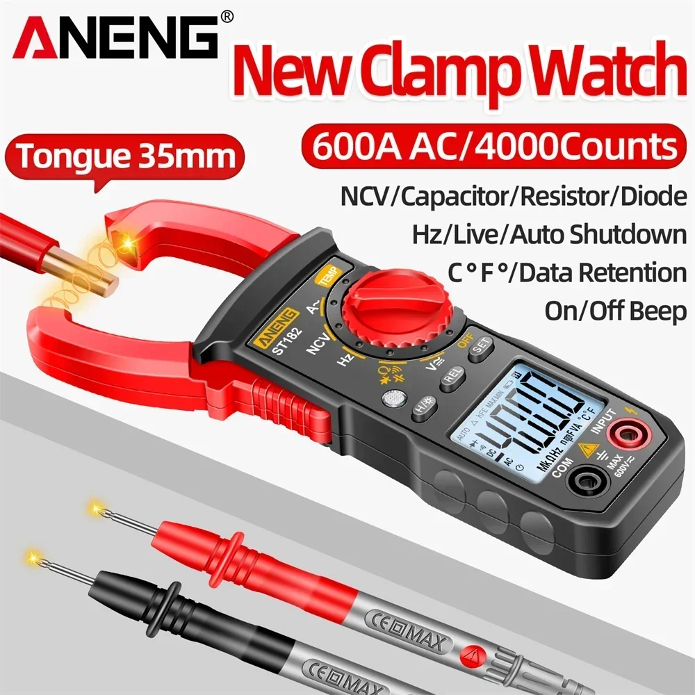 ANENG ST182 Digital Multimeter Clamp Meter AC Current DC/AC Voltage Ammeter Voltages Tester Amp Hz Capacitance NCV Ohm Test